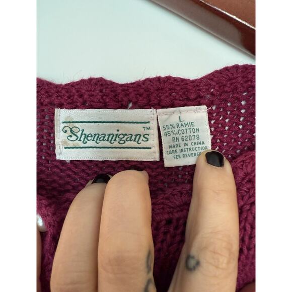 Vintage Shenanigans Fuchsia Pink Floral Embroidered Sweater L - Picture 4 of 10